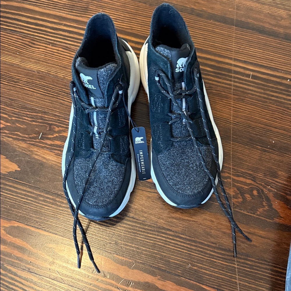 Sorel Black and White Wool-Blend Lace-Up Waterproof Sneakers